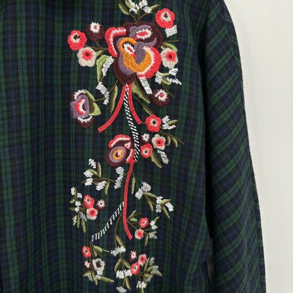 Few Moda Top Shirt Blouse Size Small Embroidered Blue Plaid Floral Long Sleeve - Picture 4 of 9
